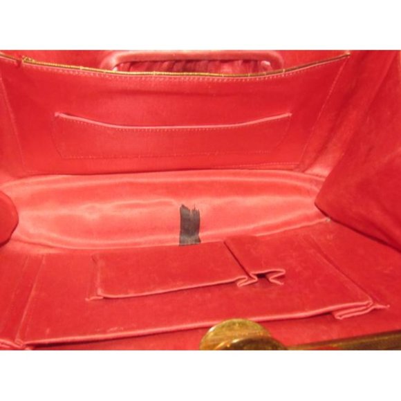 Evans Vintage True Red Leather Satchel Engraved Gold Frame - Picture 7 of 12